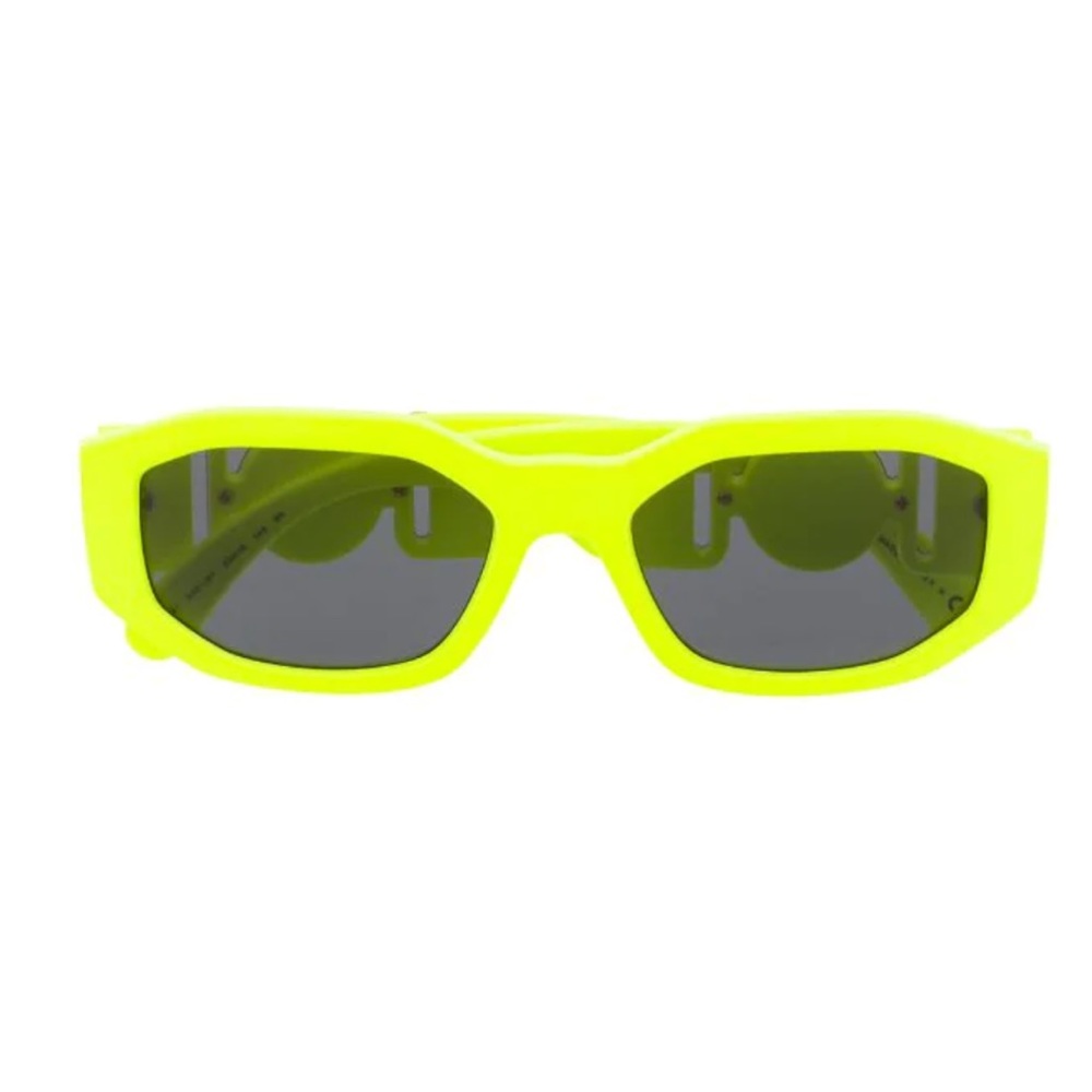 Fluorescent yellow acetate oval frame sunglasses. VERSACE